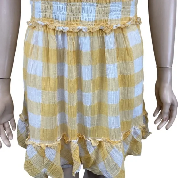 Saylor Saya Checkered Smocked Mini Dress size‎ Medium Yellow & White Lined - Picture 8 of 11